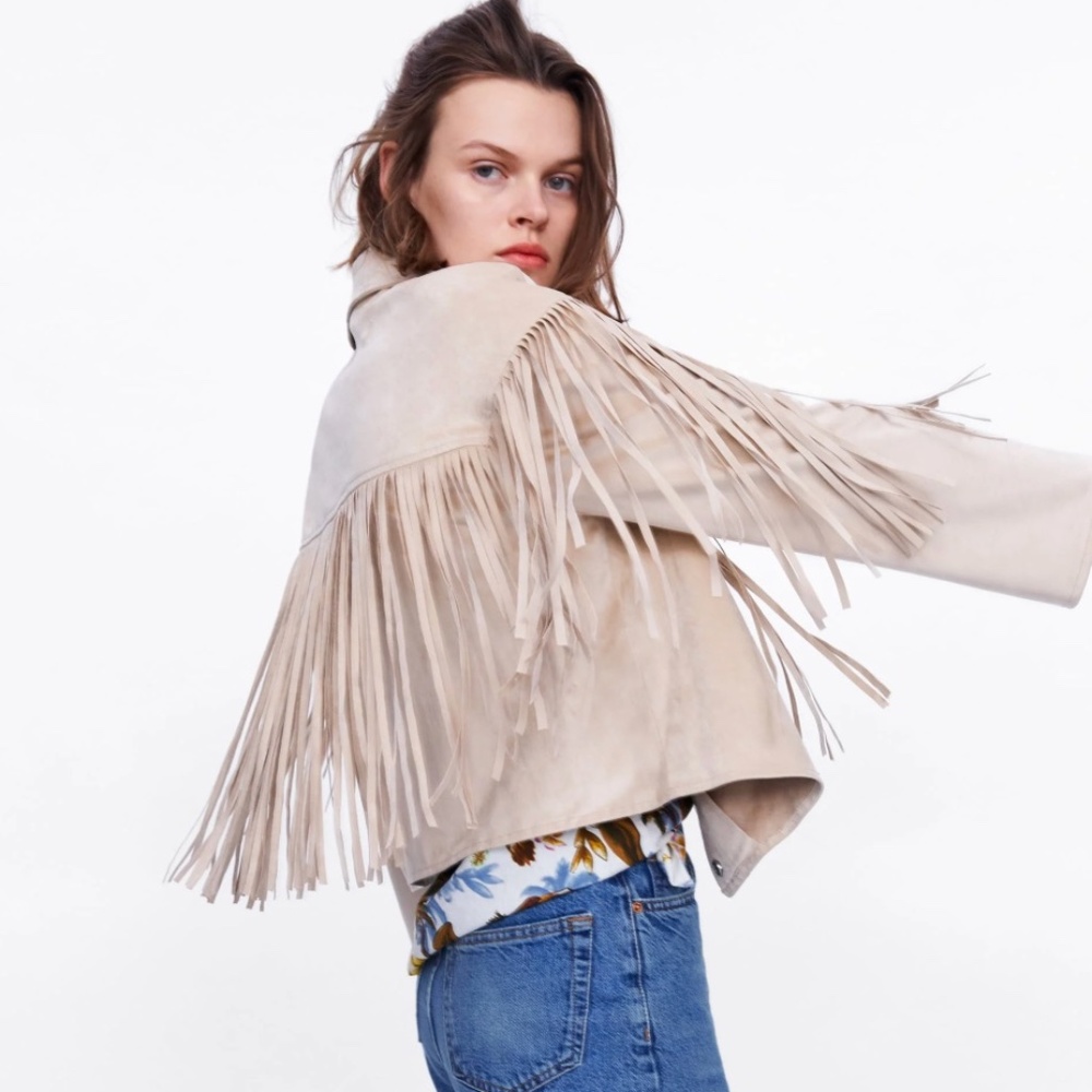 ZARA Faux Suede Fringe Jacket